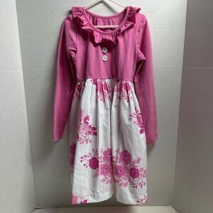 Eleanor Rose Girls Long Sleeve Heather Dress - Size 7-8 Pink White